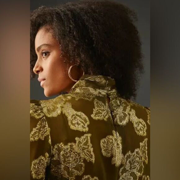 NWOT Mille Charlotte Long Sleeve Metallic Pleated Blouse in Gold Leaf size XXS - Picture 5 of 16